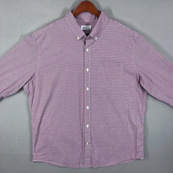 Gap Untucked Shirt Men's XL Red White Blue Check Button Down Long Sleeve Stretch - Picture 8 of 12